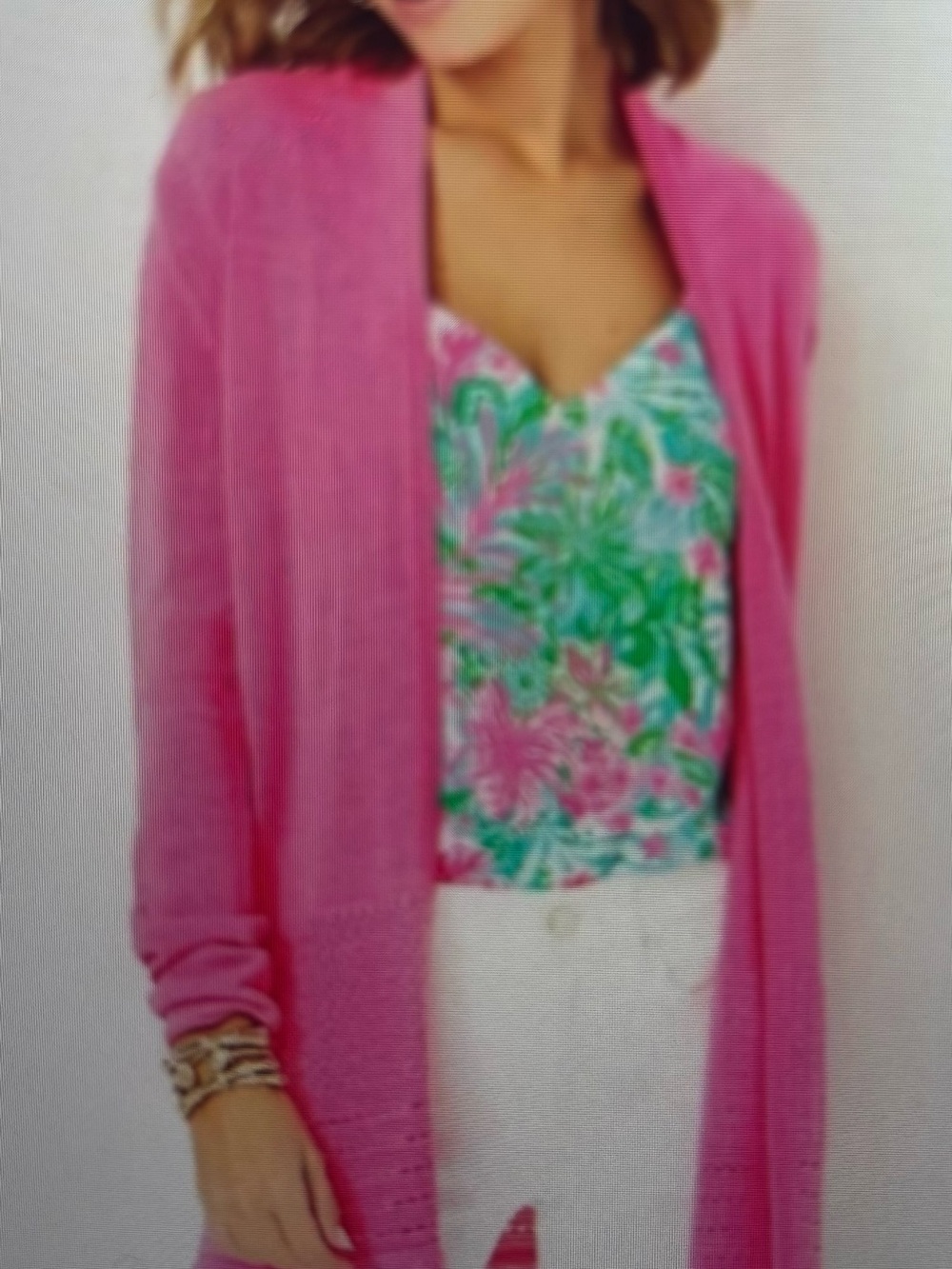 Lilly Pulitzer Size L Noble Fringe Cardigan Laying Piece Hot Pink - Picture 2 of 8